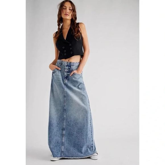 NWT Free People Come As You Are Denim Maxi Skirt Size 0 - Picture 4 of 12